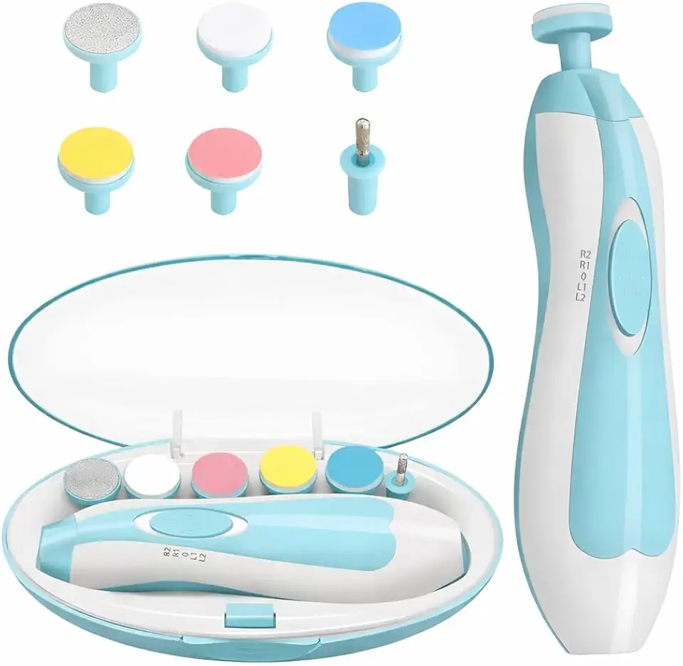 Cortador e Lixa de Unha Elétrico para Bebês 6 em 1 com Luz LED Silencioso e Seguro, Estojo Portátil Incluso, Ideal para Recém-Nascidos, Crianças e Adultos – Fácil, Indolor, Kit Manicure Completo Anticorte Ergonômico (Azul)