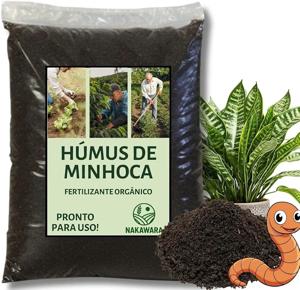 Húmus de Minhoca 5kg Adubo Orgânico Natural NPK Para Plantas Horta Jardim Vaso Flores Frutíferas