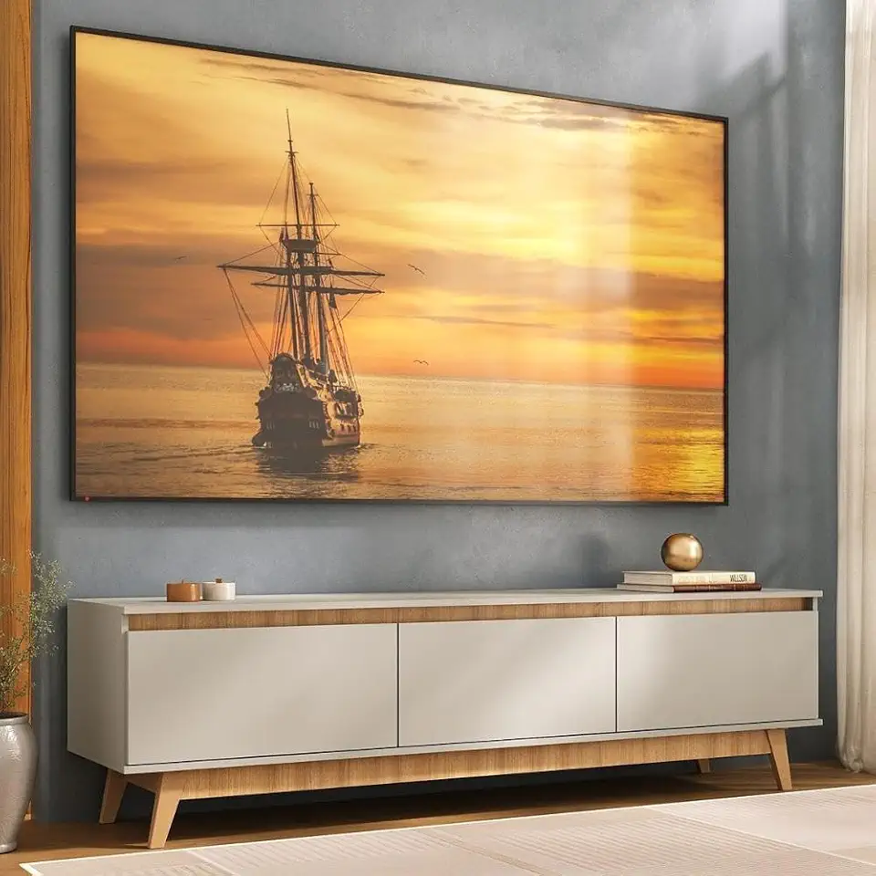 Rack para Tv até 80 Polegadas 180cm 3 Portas Retrô Multimóveis Mp1103 Off White/madeirado