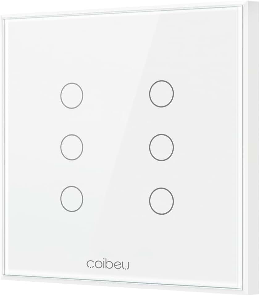 Interruptor Inteligente Wi-Fi 2,4 GHz 6 Teclas, Painel de Vidro Temperado, Controle por App e Voz (Alexa/Google), Temporizador/Automação, Compartilhamento Familiar, 100–240 V (Branco)