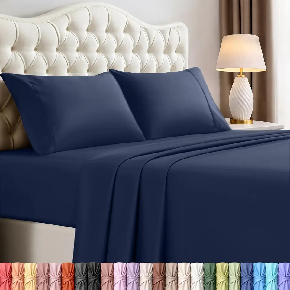 Utopia Bedding Jogo de cama queen – jogo de lençóis de 4 peças para cama queen, de microfibra macia e respirável, inclui 1 lençol com elástico, 1 lençol de cima e 2 fronhas (azul marinho)