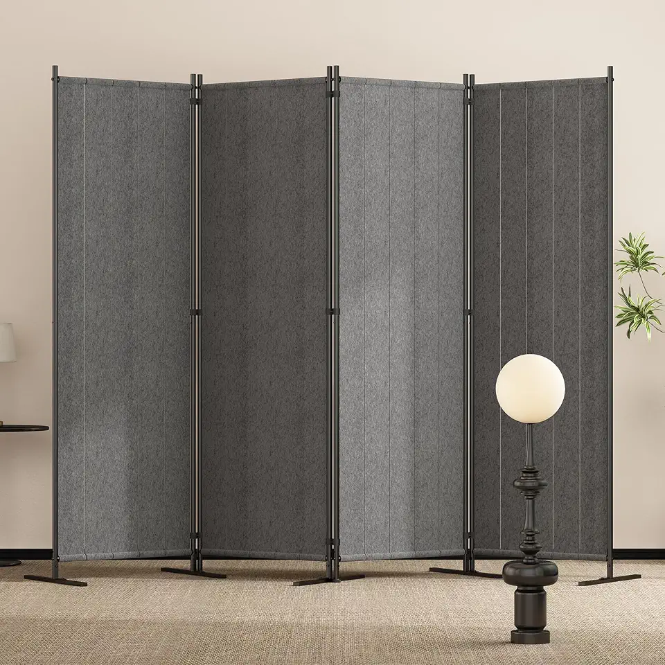 Biombo de 4 Painéis Dobráveis, Biombo Acústico de Feltro para Sala e Escritório, 2,40m x 1,80m, Adequado para Salas de Estar, Quartos e Escritórios