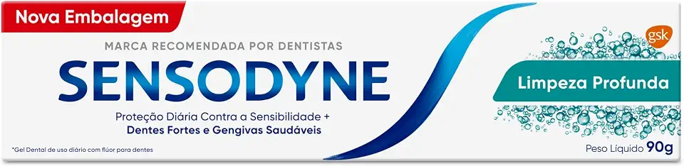 Sensodyne Creme Dental para Sensibilidade Limpeza Profunda com Flúor, Refrescância Prolongada, 90g