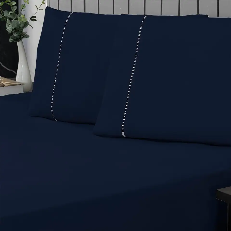 Jogo de Cama Queen Percal 400 Fios Ponto Palito 03 Peças, Antiácaro, Anti-pilling com Toque Macio - Azul Marinho