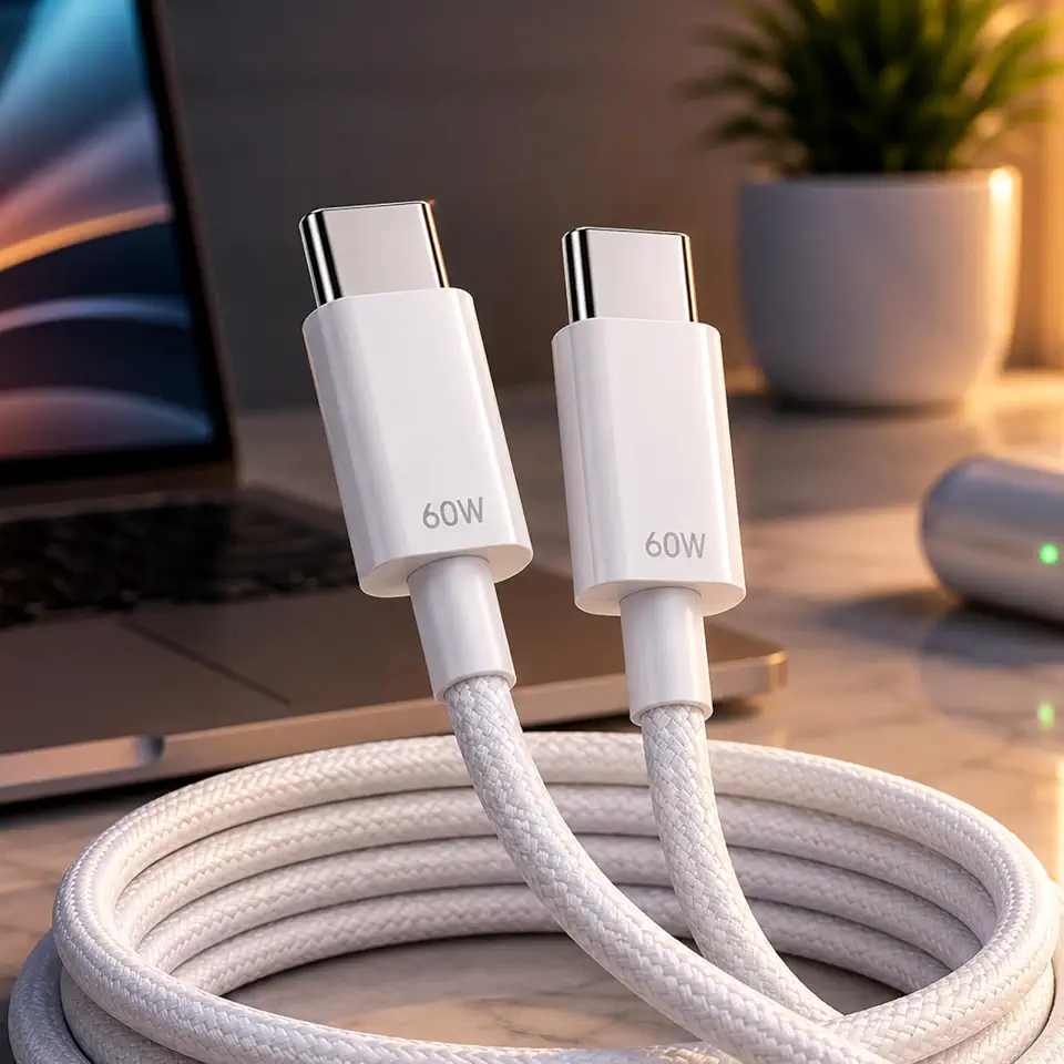 Cabo USB-C Turbo 2 Metros Tipo C 60W Nylon Trançado e Reforçado Compativel Com Iphone 15, Iphone 16 Notebook Tablet Qualidade Premium Carregamento Transferência de Dados Compativel ANDROID
