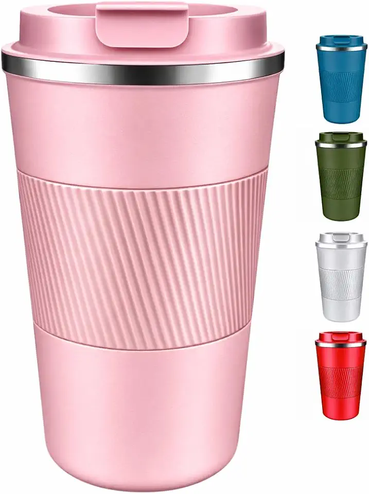 Copo Térmico Café ToGo 500ml Anti Vazamento – Inox 304 Parede Dupla, Isolamento Térmico 6h, Base Emborrachada, Ideal para Viagem (Rosa Bebê)