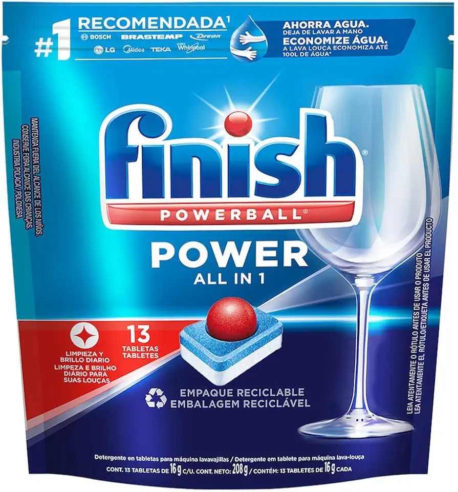 Finish Powerball Detergente para Lava Louças em Tabletes e Secante, 13 Tabletes