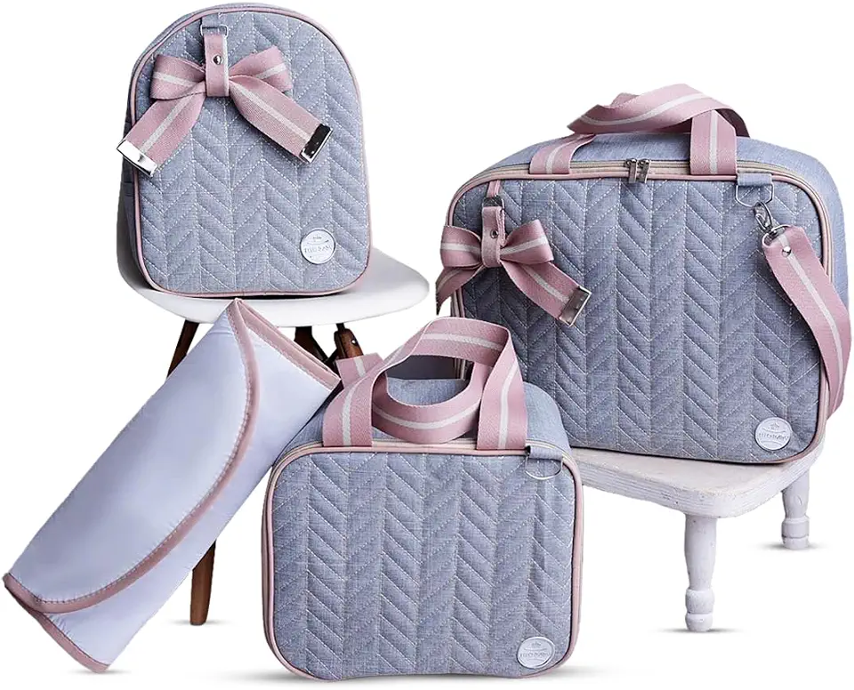 Kit de Bolsa Mala Maternidade 4 Peças Jeans