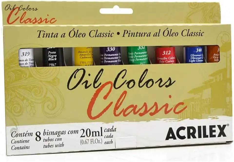 Estojo Tita Óleo Classic Colors Acrilex com 8 Bisnagas Multicor 20ml | Estojo Tinta Óleo