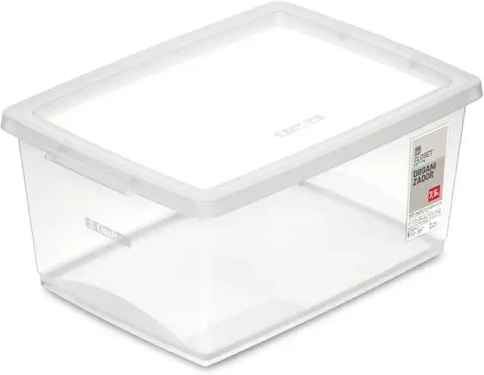 Ordene - Caixa Organizadora Plástica de 7,5 Litros com Tampa, Cor Cristal, Linha My Closet