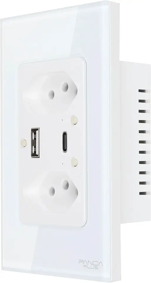 Tomada Dupla Inteligente USB-A/C Carrega Rápido Wifi 10A Bivolt Smartlife Tuya PandaPlus Alexa Google Controle Voz App (Branco)