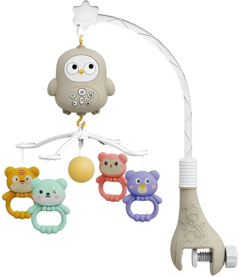 Mobile para Berço Carrinho Bebê Musical Giratório Multifuncional Controle Remoto Brinquedo Infantil (Cinza)