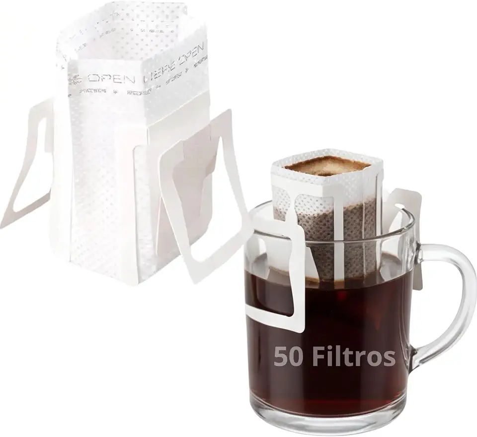 Conjunto 50 Filtros Coador de Papel Descartável Portátil Dose Única para Café 7,5cm x 9cm