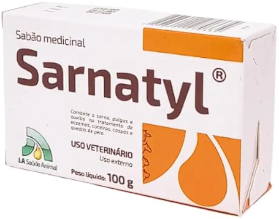 Sabonete Sarnatyl Antiparasitário a base de Enxofre 100g - Pulgas, Carrapatos e Sarnas - Alívio local instântaneo para coceiras.