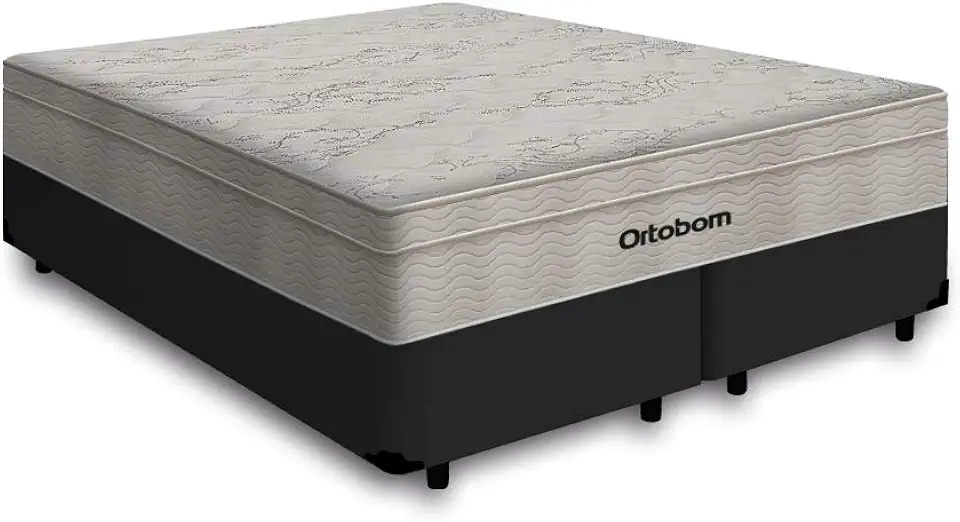 Cama Box Queen Preta + Colchão De Molas Ensacadas - Ortobom - AirTech SpringPocket 158x198x60cm