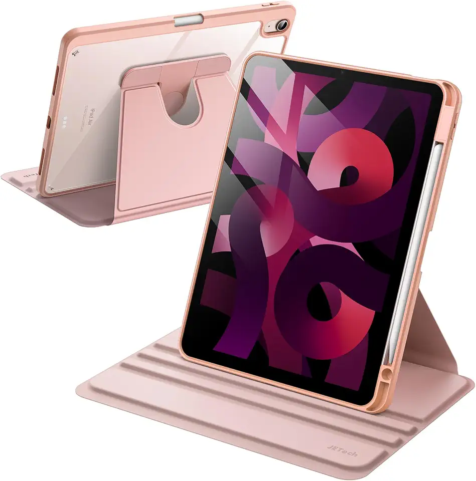 JETech Capa Giratória para iPad Air 11 Polegadas M4/M3/M2 (2026/2025/2024), iPad Air 5/4 (10,9 Polegadas, Modelo 2022/2020) com Porta Pencil, Capa Protetora de Rotação de 360 Graus (Rosa Ouro)