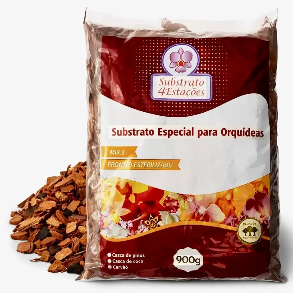 Substrato para Orquídeas, Casca de Pinus, Carvão e Coco, Especial para Orquídeas e Plantas Ornamentais, Esterilizado, Livre de Fungos e Bactérias, 900g