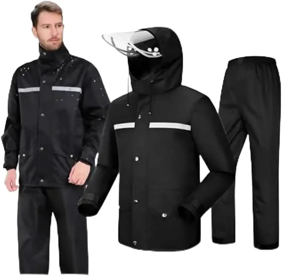 Capa de Chuva para Moto Impermeável com Faixa Refletiva – Conjunto Jaqueta e Calça para Motoboy, Motoqueiro e Ciclista – Proteção Completa contra Chuva e Vento – Tamanho XXG 175-180cm 75-90kg