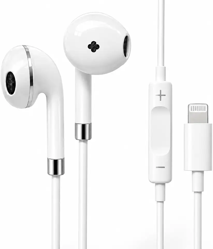 Fone de Ouvido com Fio Compatível iPhone 14/13/12/11/XR/XS/X/SE Compatível Lightning iOS - Microfone Integrado Controle de Volume Som Estéreo HD Intra‑Auricular Anti Ruído Smartphones Celular Tablets