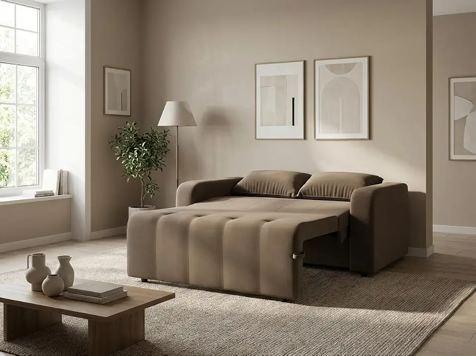 Sofá Cama 3 Lugares Retrátil e Reclinável Amora New 1,38m Suede Veludo (Cappuccino)
