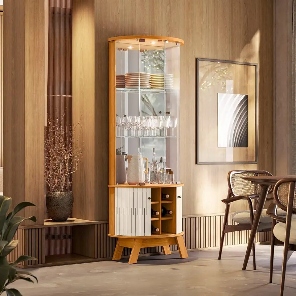 Cristaleira com Espelho 180x67cm Marina Cinamomo/Off White