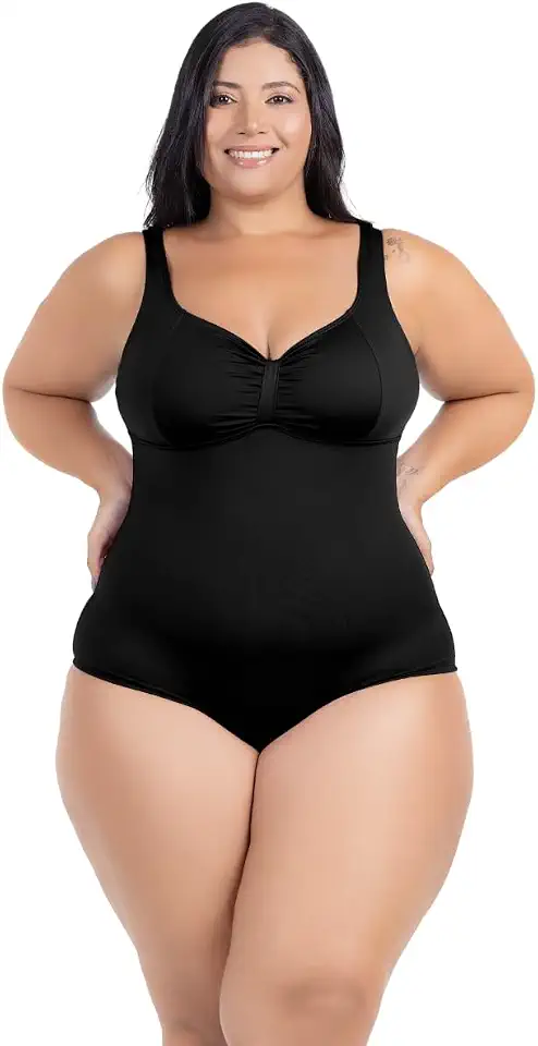 Maiô Plus Size Costas Abertas Tecido Modelador Chapa Barriga Sem Bojo Alças Largas