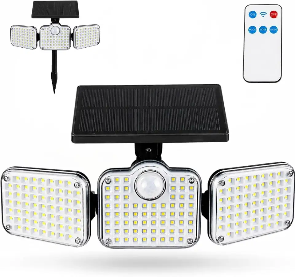 Luminária Solar Led Parede Refletor Fotovoltaica com Sensor de Movimento Luminária Solar 3000mAh à Prova D’Água com Controle Remoto Holofote com Painel Área Externa Dobravel.