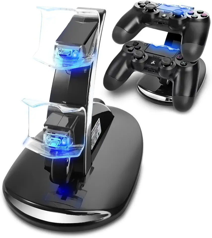 Carregador para controle de PS4, estação de carregamento Megadream Playstation 4 para Sony PS4 / PS4 Pro/PS4 Slim DualShock 4, suporte estação de carregamento rápido USB duplo com luz indicadora LED