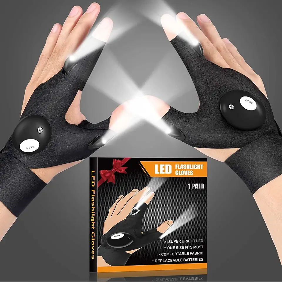 Presentes de elefante branco para adultos, luvas de lanterna de LED, presentes de Natal para homens, pai, namorado, marido, luzes à prova d'água, luvas para pesca, reparo, mecânica