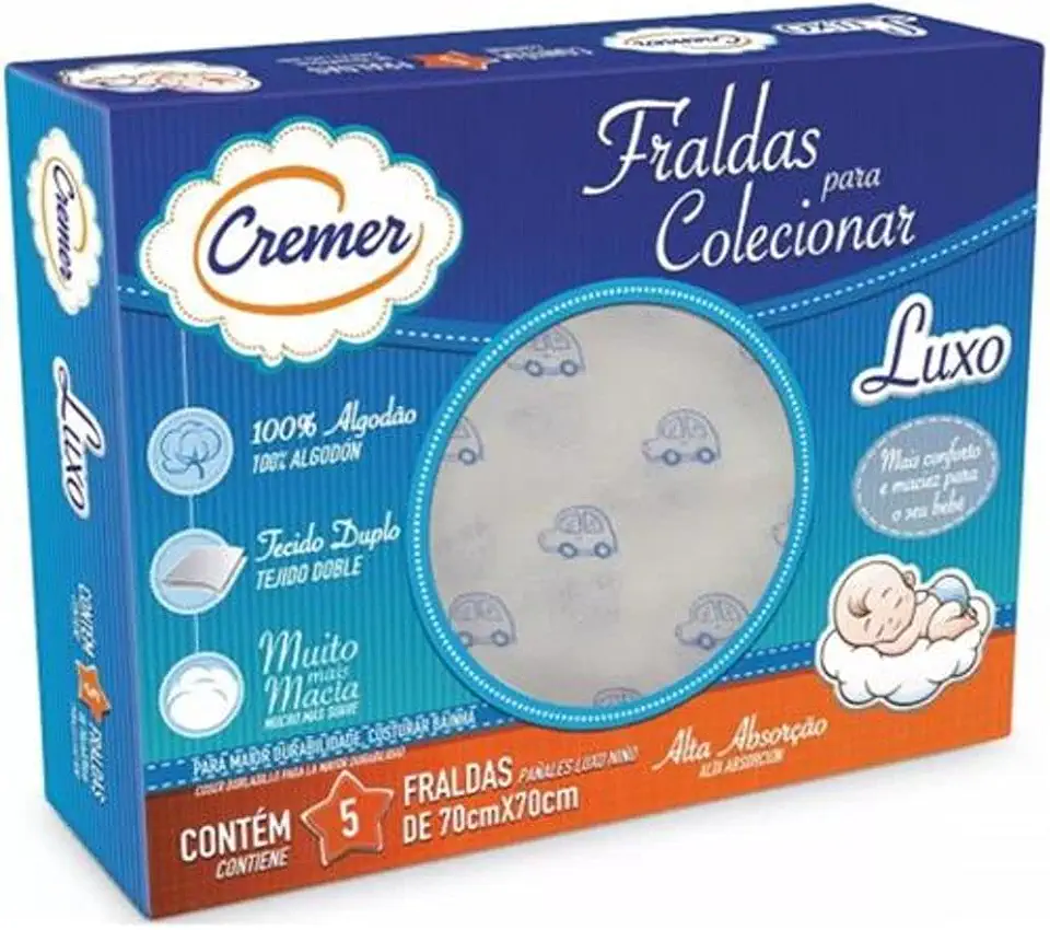 Cremer Fralda Luxo Estampa Masculina Pc Com 5 Unidades (Embalagem Pode Variar)