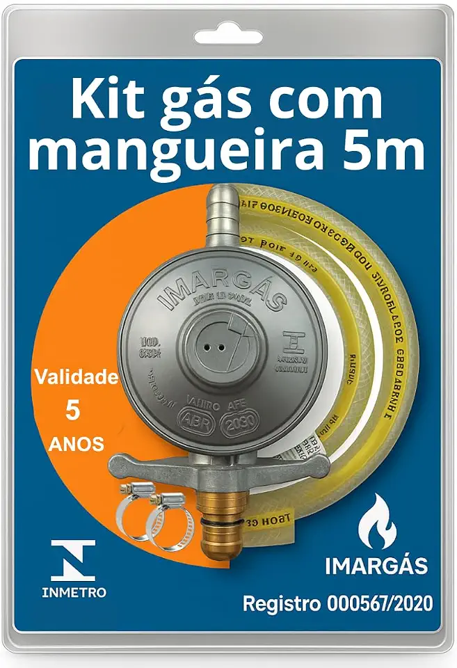 Kit Registro Regulador Gás Cozinha Residencial Para Botijão 13kg Com Mangueira 5 metros