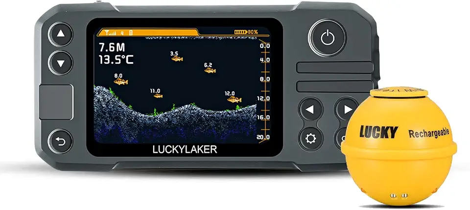 LUCKY Localizador de peixe portátil para caiaque, transdutor sem fio, sonar, localizador de peixes, barco, recarregável, portátil, localizador de profundidade de peixe, pesca MT-202