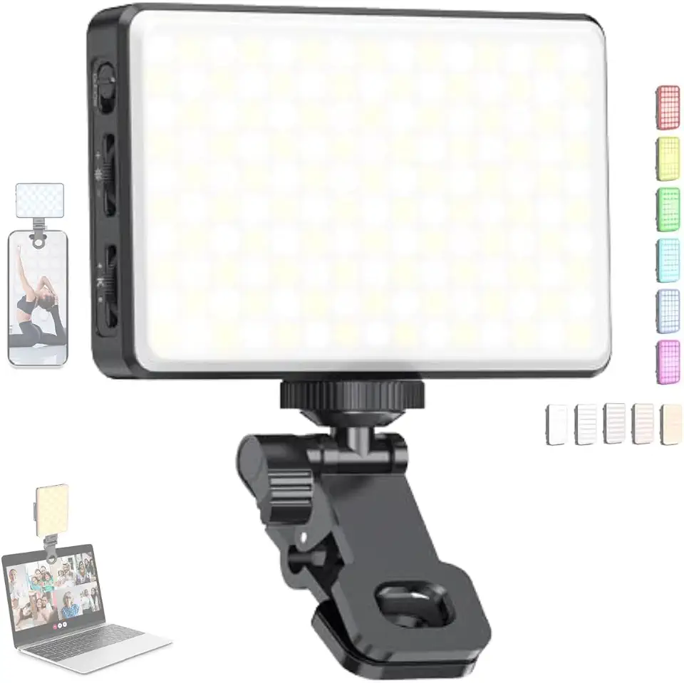 Luz Para Gravar Vídeo Preenchimento LED RGB 12x7cm 4,7" com Clipe Ajustável — Para Celular Notebook Camera Iluminação Ideal para Selfie Ring Light Profissional Fotografia, Foto