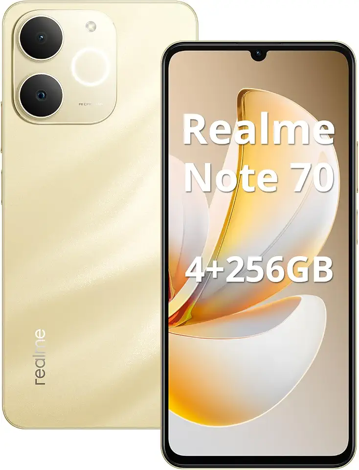 Realme Note 70 Smartphone Tela de 6.74" Display, 4GB RAM 256GB ROM, 6000mAh Batteria, Dual 4G SIM (Ouro)