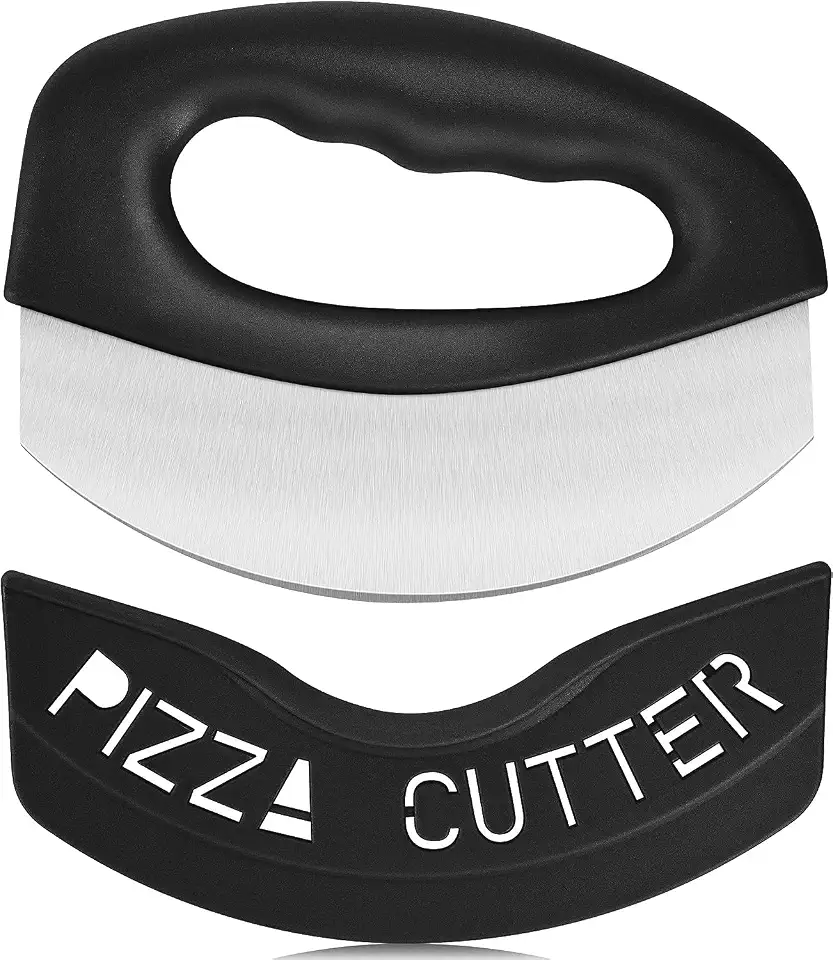 Urbanstrive Cortador de pizza de aço inoxidável resistente com tampa, lâmina super afiada, cortador de pizza, balancim, utensílios de cozinha perfeitos para cortar pizza essenciais para casa, preto