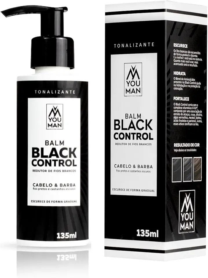 Balm Tonalizante Black Control Escurecedor Gradual Reduz Fios Brancos Cabelo e Barba 135ml You Man