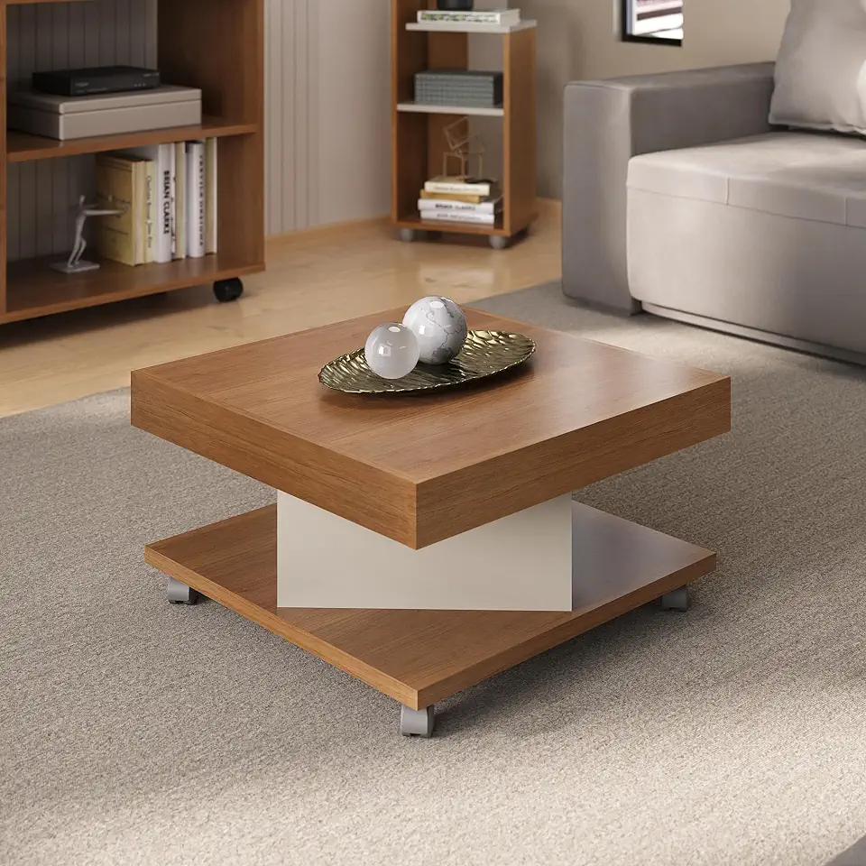 Mesa de Centro com rodizios SAARA cor Cinamomo/Off White - Artely