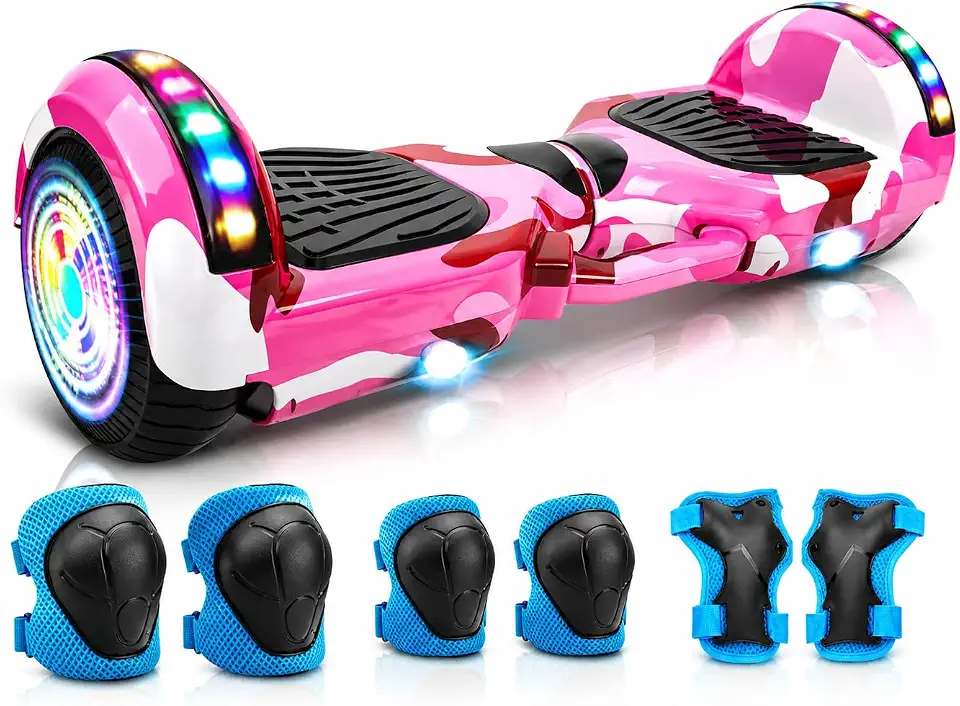 Hoverboard Elétrico FINYQBET, 4400 mAh, Roda 6.5", Autobalanceamento, Bluetooth, LED, 15km/h, 120kg Carga Máxima, Rosa