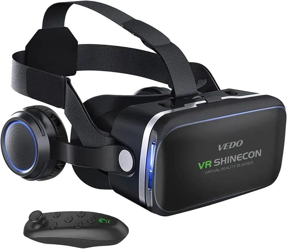 Oculos VR para Celular com Controle Remoto, Headset 3D Óculos de Realidade Virtual Celular, Compatível com iPhone/Android, para Smartphones de 4,7 a 6 Polegadas