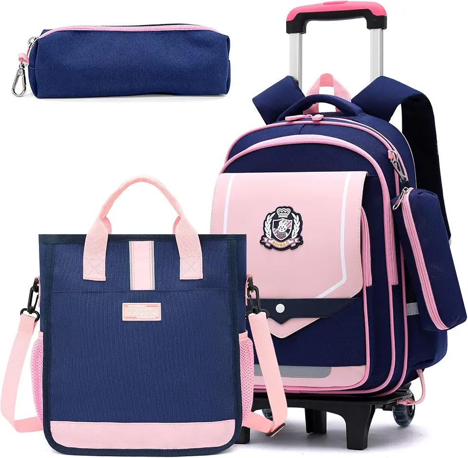 Mochila Escolar Infantil com Rodinhas 3 em 1 com Lancheira e Estojo | Kit escolar 3 em 1 com mochila, lancheira térmica e estojo, com 6 rodas, design ergonômico e ideal para uso diário.