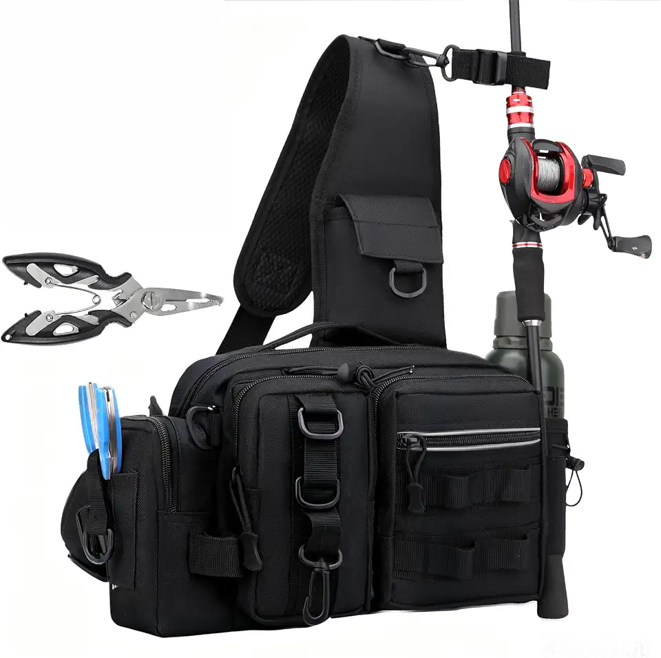 Mochila Transversal Masculina Impermeável, Bolsa de Pesca Compacta Oxford 600D, Mochila Pequena Leve e Resistente para Pesca, Camping, Caminhada, Viagem e Uso Diário