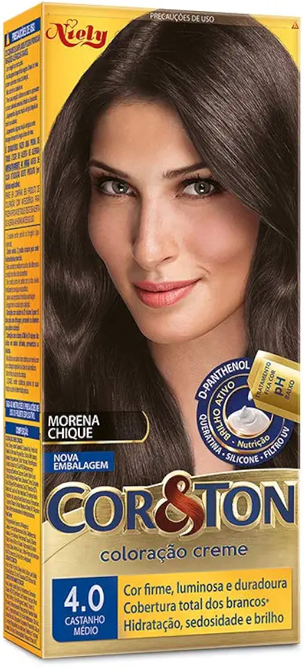 Kit Tintura Cor & Ton 4.0 Castanho Medio 180 G, Niely