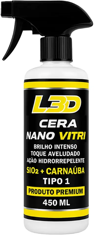 L3D Cera Nano Vitri 450 ML, Cera de Proteção Automotiva com SiO2 e Carnaúba, Brilho Intenso e Ação Hidrorrepelente, Tipo 1
