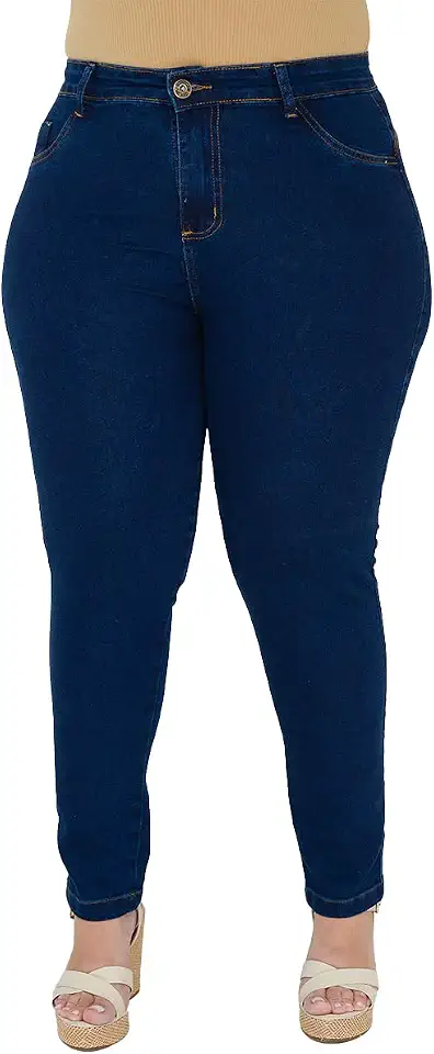 Calça Jeans Feminina Plus Size com Lycra Slim Cintura Alta Confortável Macia Não Marca Levanta Bumbum Estilosa