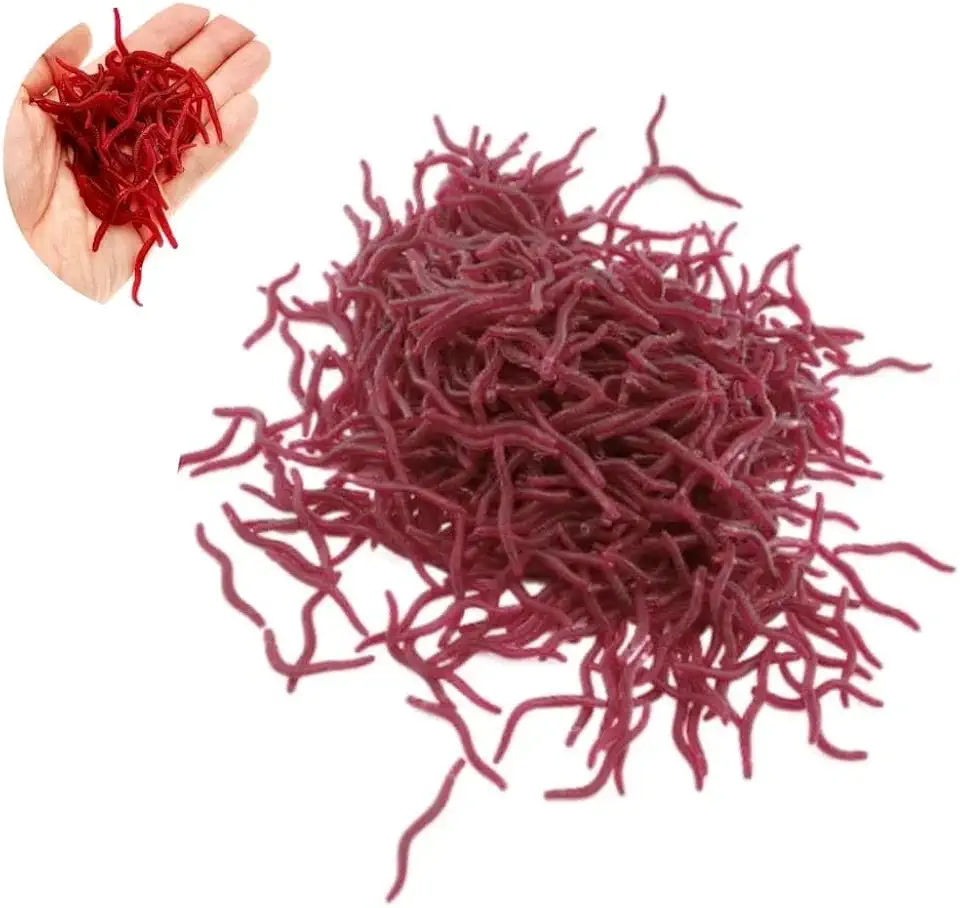 Iscas Artificiais de Minhoca, 50 Unidades, Vermelho, 3,5 cm, para Tilápia, Pacu e Bagre