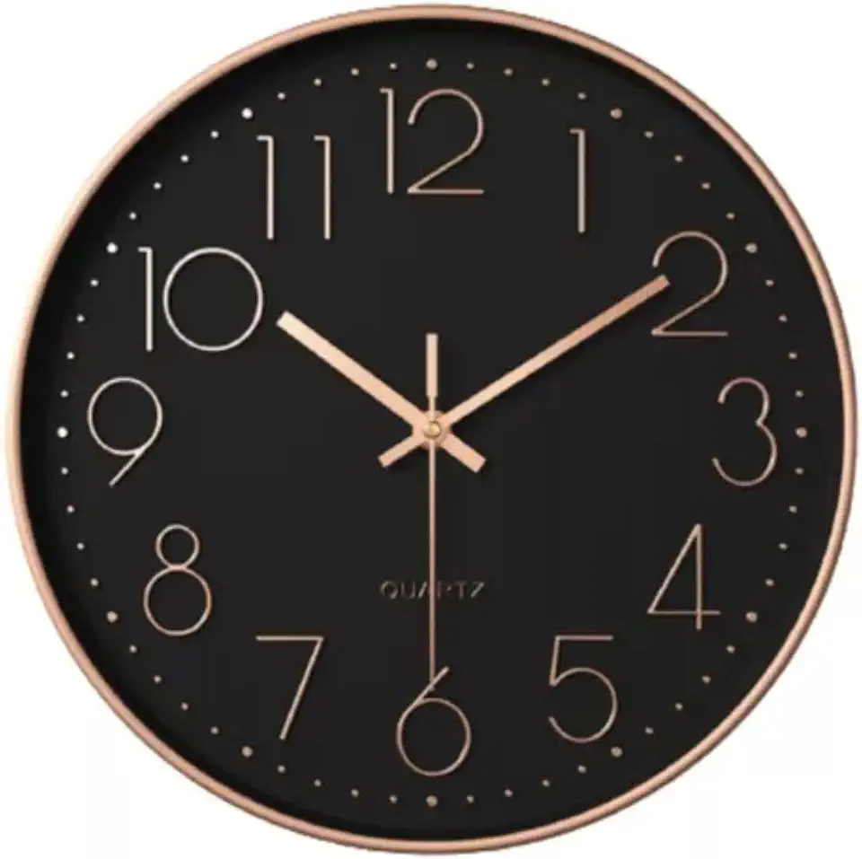 Relógio de Parede Minimalista Rose com Preto 25cm x 25cm Decoração de Parede Enfeites Utilidades Domésticas Premium