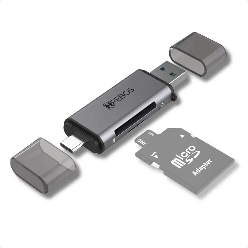 Leitor de Cartão de Memória USB e Tipo C, Adaptador para SD e MicroSD Portátil Metálico Cinza IF-230