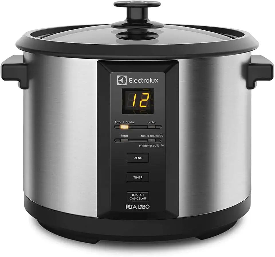 Panela Elétrica Electrolux vapor arroz capacidade 1,8L 10 xícaras 4 funções pré-programadas timer panela removivel antiaderente tampa vidro ECC20 inox 220v por Rita Lobo