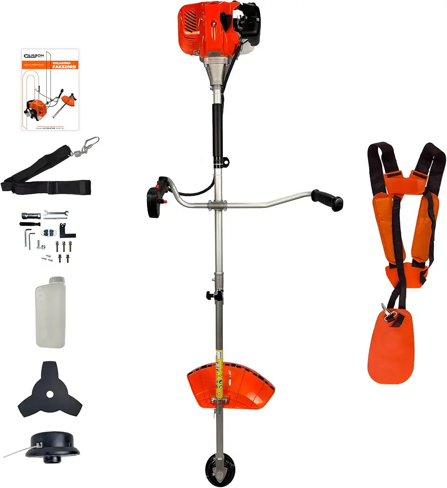 Roçadeira Gasolina Bipartida Profissional 52cc 2,5HP Muito Potente, com Lâmina 3 Pontas, Cinto Duplo Almofadado e Carretel Nylon Carbon Fak
