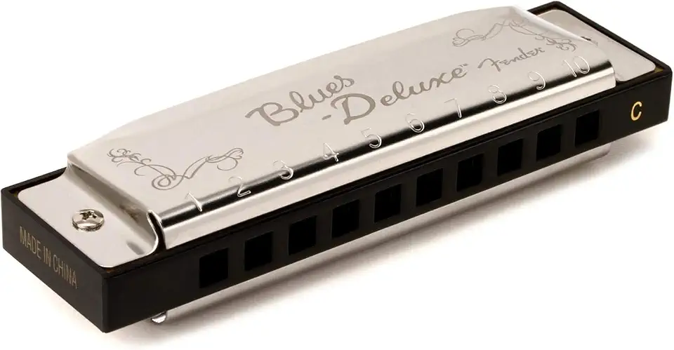 Fender Blues Deluxe Harmonica, chave de C | Gaita diatônica de 10 furos, ideal para iniciantes e músicos de blues, palhetas responsivas, tom rico, chave de C